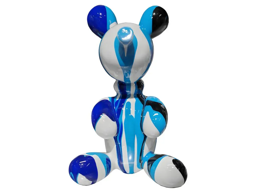 Statuette nounours balloon blanc noir et bleu H17 cm - LOTSO DRIPS 01