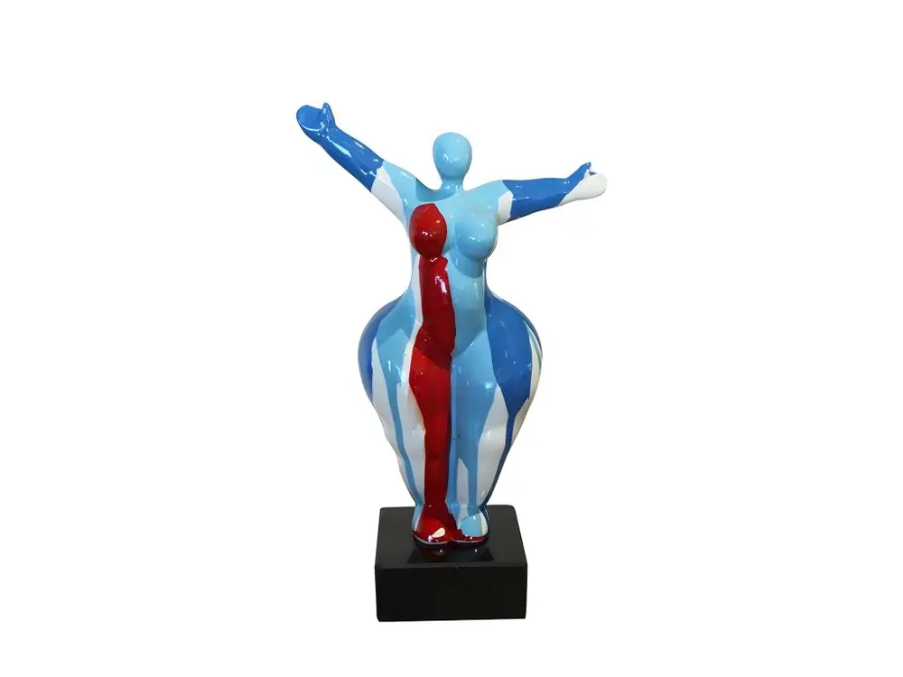 Statue femme debout figurine décoration bleue et multicolore style pop art