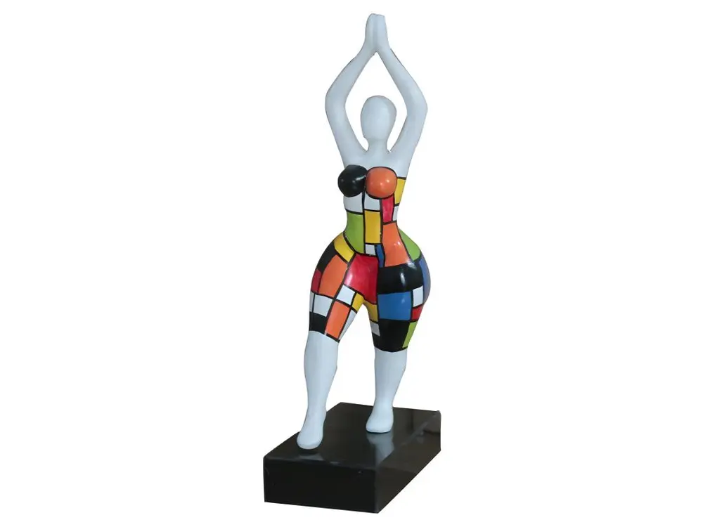 Statue femme bras levés avec carreaux multicolores H39 cm - LADY PIET