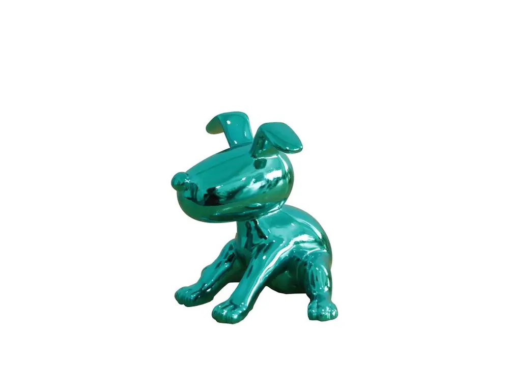 Sculpture petit chien laqué bleu vert - BLUE DOG