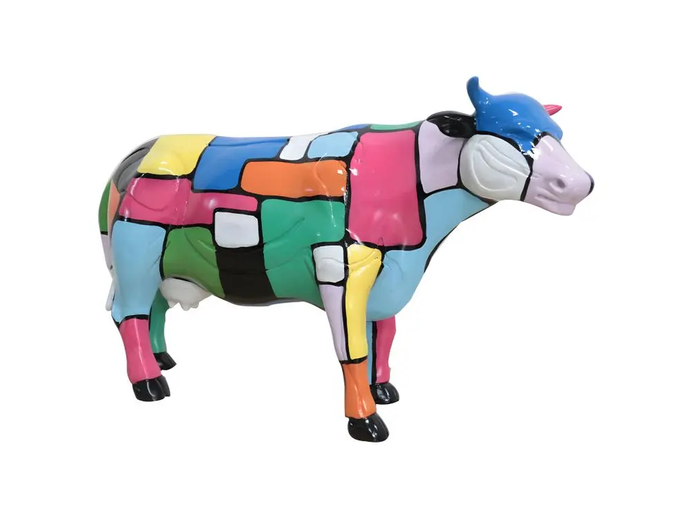 Sculpture Vache en résine peinture multicolore H 39 cm - VIKKI