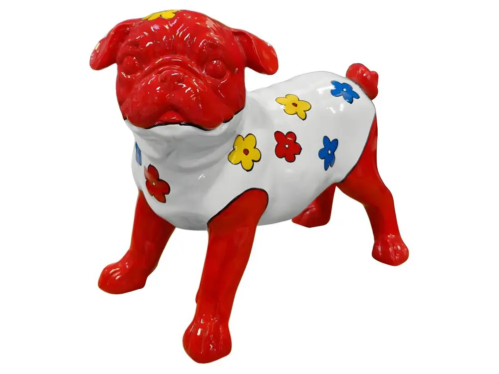 Sculpture dog rouge et blanc motifs fleurs - DOG CARLIN