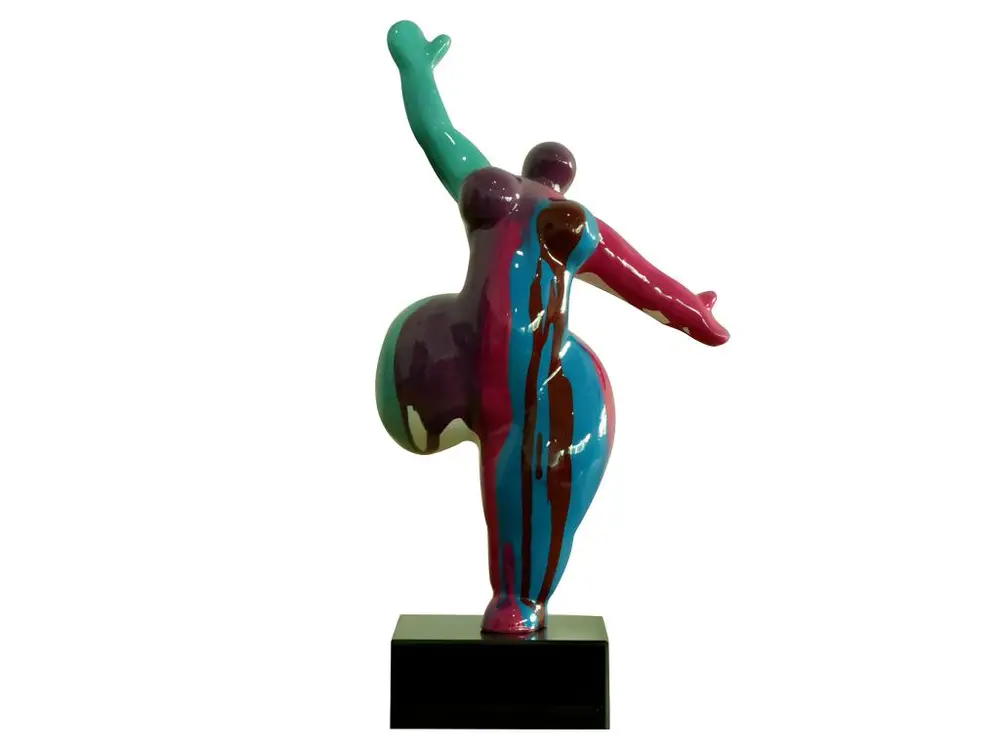 Statue femme figurine danseuse décoration bleue multicolore style pop art - objet design moderne