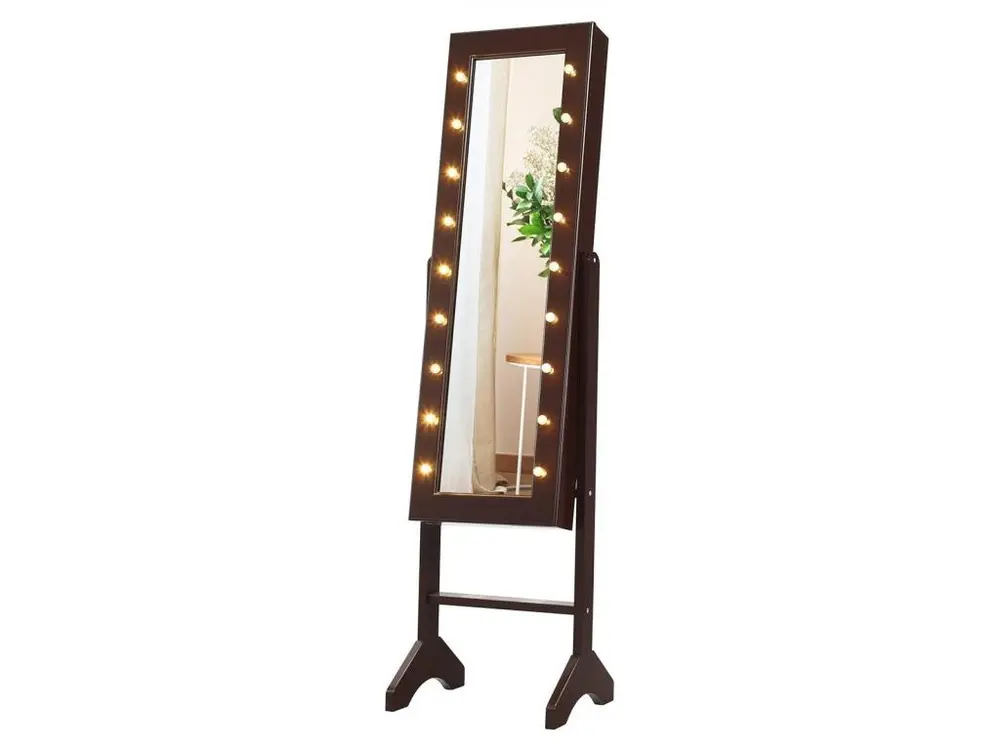 Armoire à bijoux sur pied avec 18 led angle réglable doublure en velours doux 35 x 31 5 x 145 cm marron 20_0000135