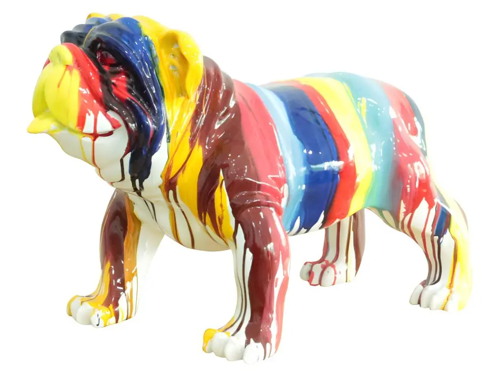 Statue chien avec coulures multicolores H38 cm - BULLDOG DRIPS 01