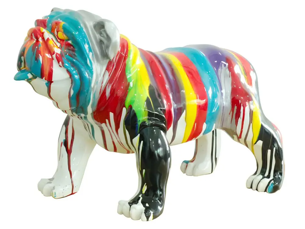 Statue chien avec coulures multicolores H38 cm - BULLDOG DRIPS 02