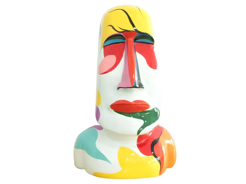 Statue tête île de Pâques avec peintures abstraites H43 cm - MOAI