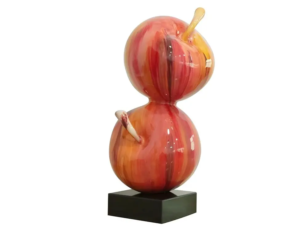 Sculpture POMMES 49 cm laquée rouge acidulé - Duo pommes