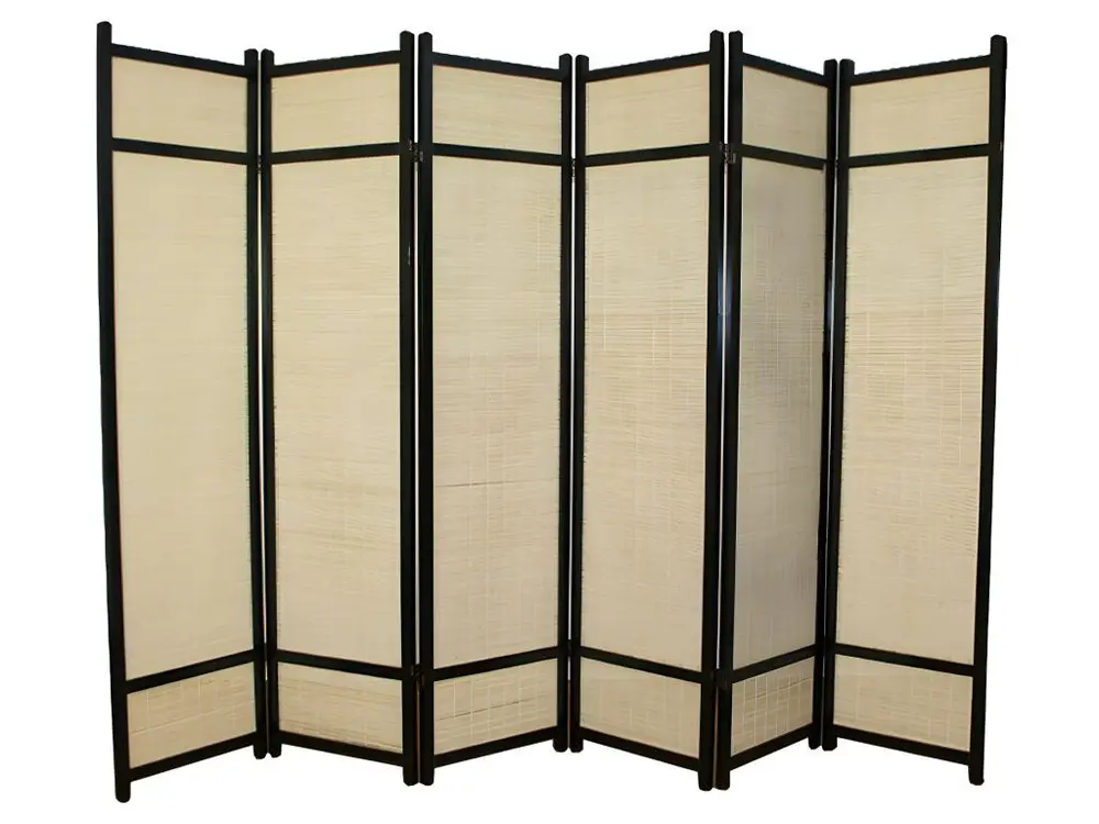 Paravent en bois noir avec bambou de 6 pans