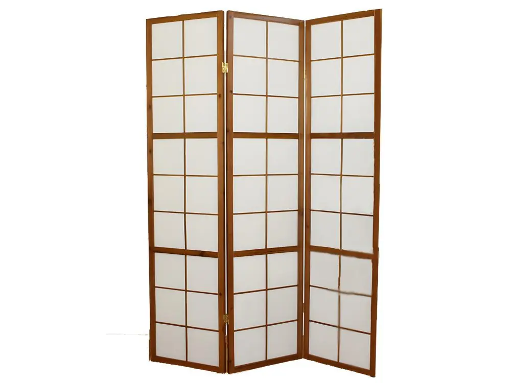 Paravent japonais Shoji en bois brun de 3 pans L132 x H175 x P2 cm