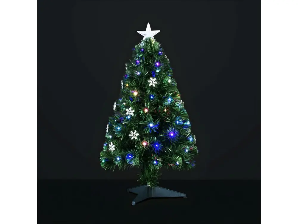 Arbre de Noël lumineux Sapin Artificiel Vert lumineux Fibre Optique + 14 Flocons + 74 LED H 90 cm