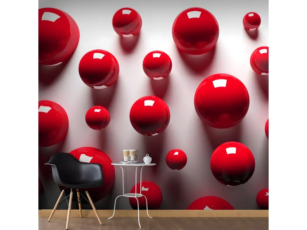 Papier peint intissé 3D et Perspective Red Balls : Taille - 300 x 210 cm