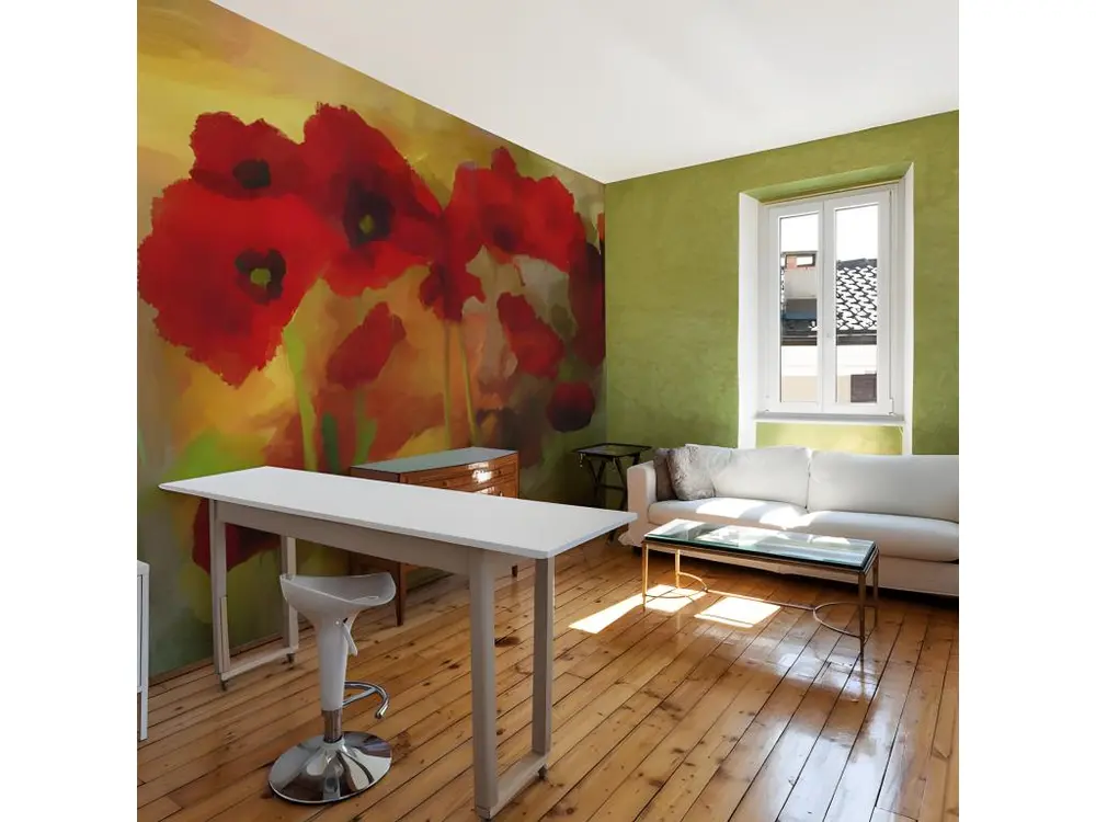 Papier peint intissé Fleurs Poppies in warm tone : Taille - 300 x 231 cm