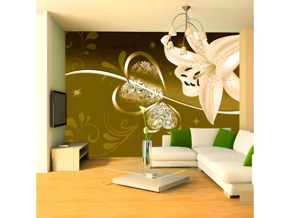 Papier peint intissé Fleurs Lily in shades of green : Taille - 200 x 140 cm