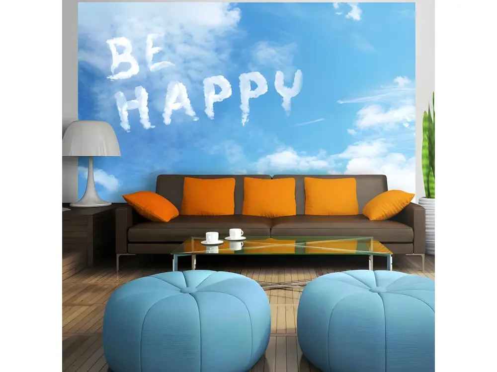 Papier peint intissé Textes Be happy : Taille - 200 x 140 cm