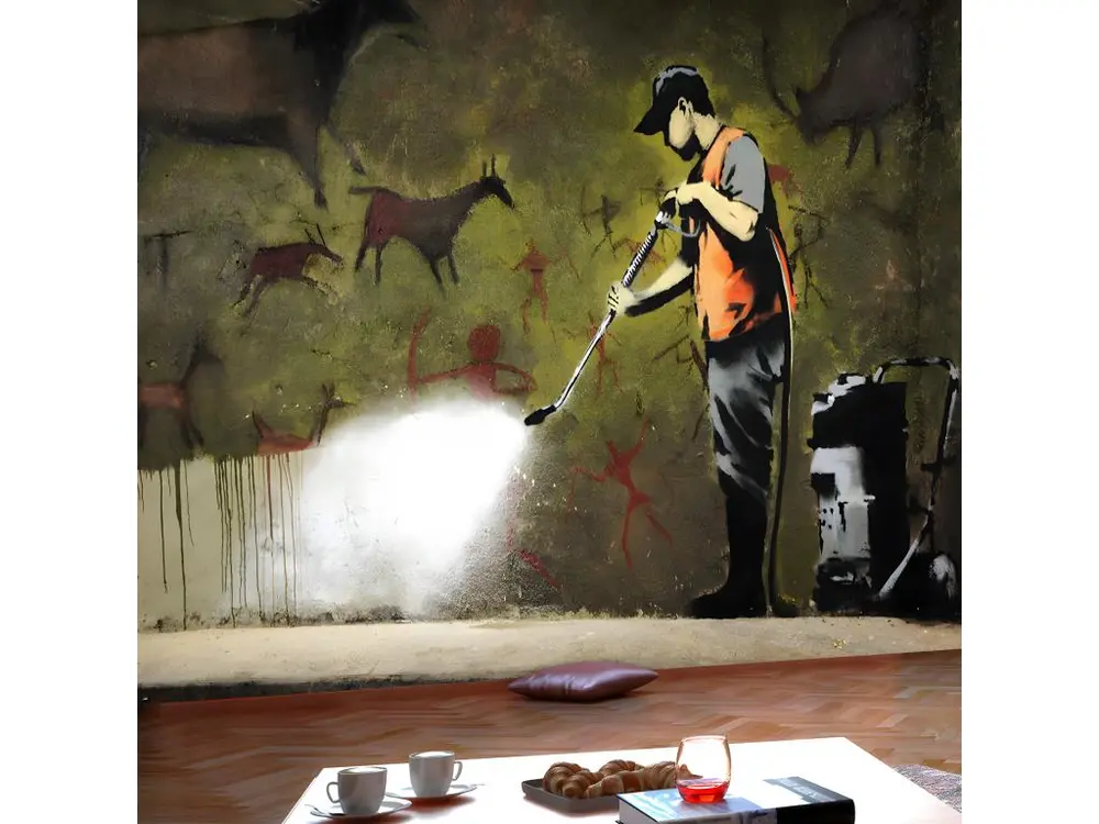 Papier peint intissé Street art Banksy - Cave Painting : Taille - 300 x 210 cm