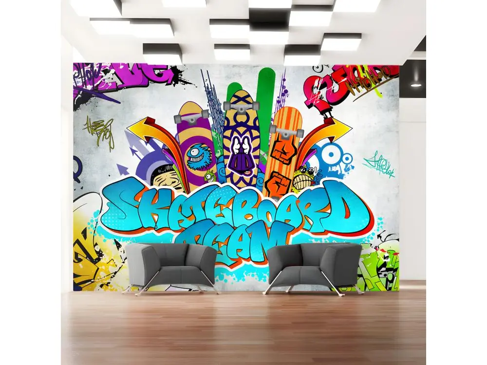 Papier peint intissé Street art Skateboard team : Taille - 200 x 140 cm