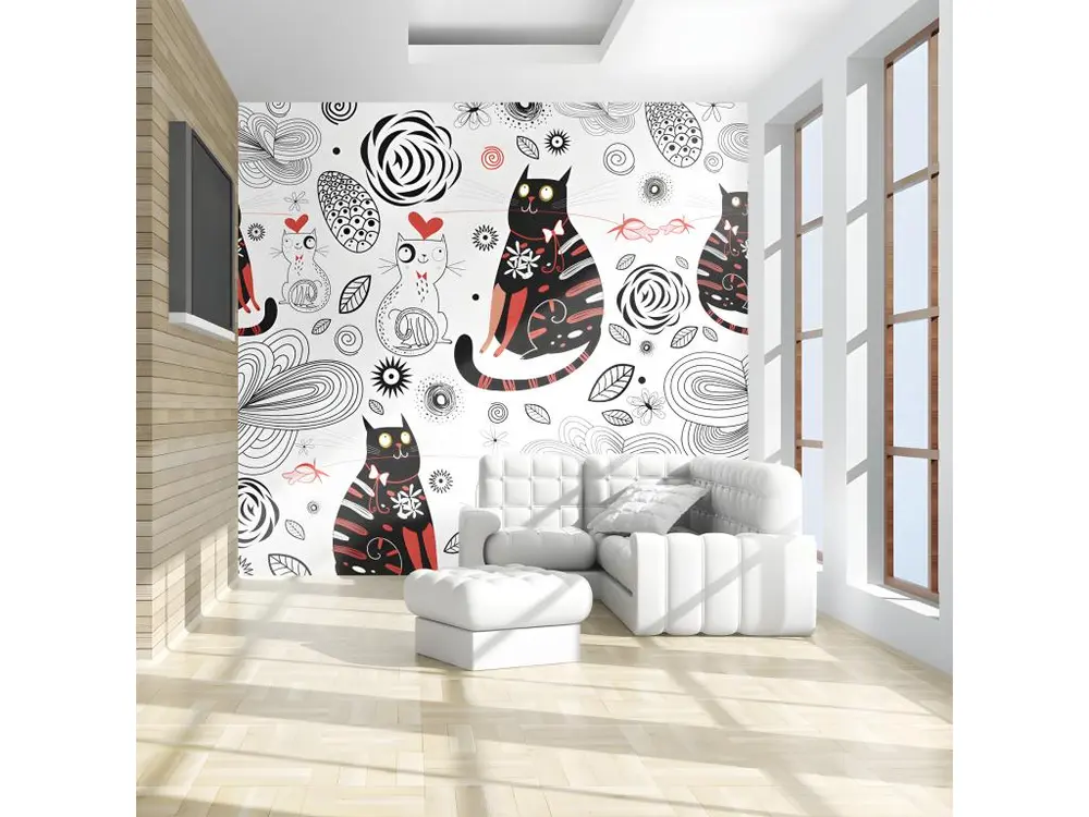 Papier peint intissé Pour enfants Chats amoureux : Taille - 250 x 193 cm