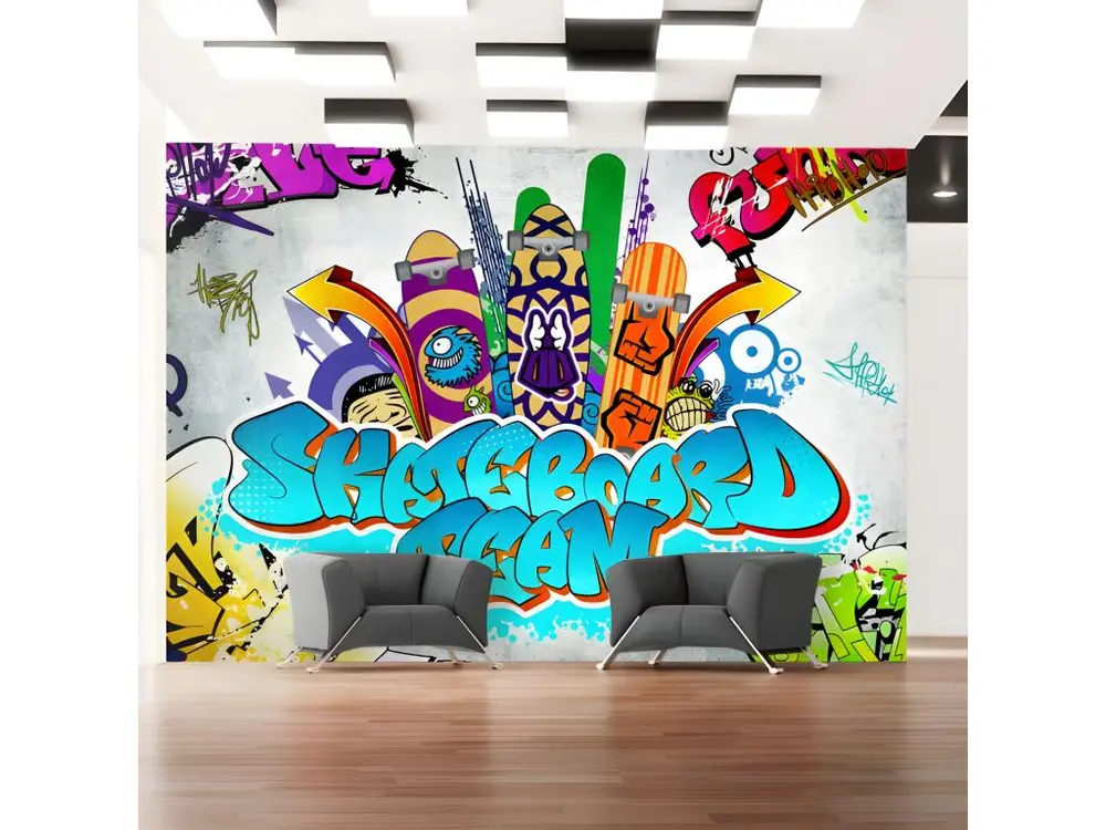 Papier peint intissé Street art Skateboard team : Taille - 100 x 70 cm