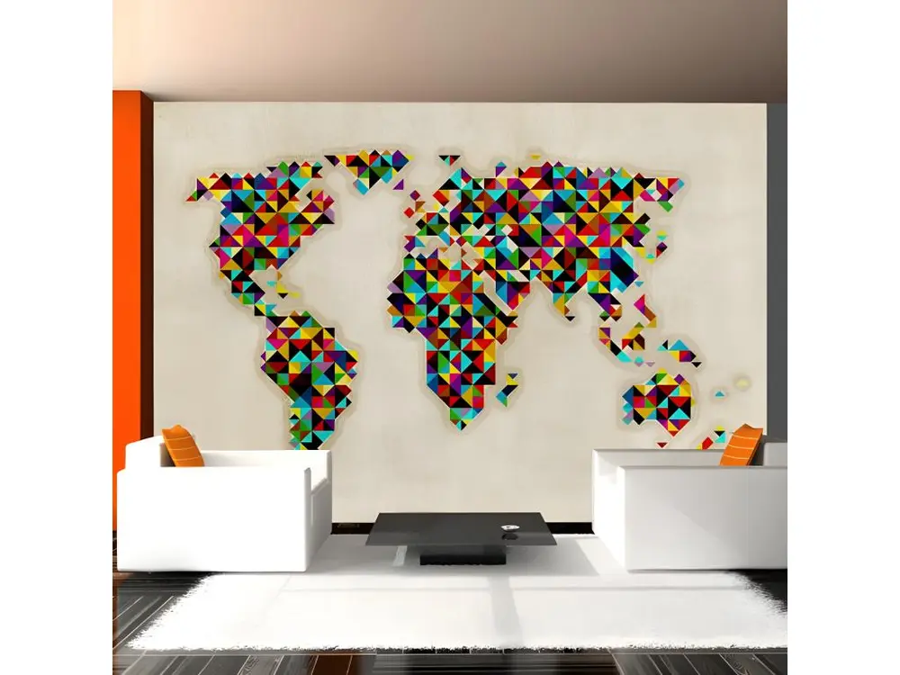 Papier peint intissé Carte du monde World Map - a kaleidoscope of colors : Taille - 200 x 154 cm