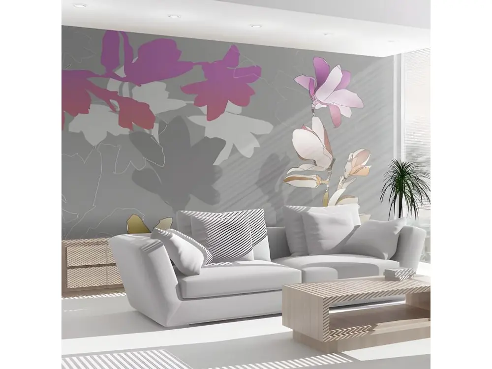 Papier peint intissé Fonds et Dessins Magnolias en pastels : Taille - 300 x 231 cm