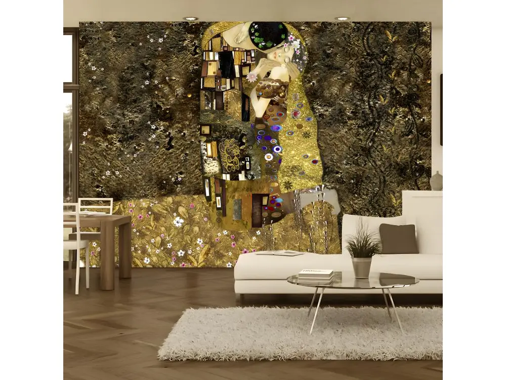 Papier peint intissé Personnes Klimt inspiration - Golden Kiss : Taille - 100 x 70 cm