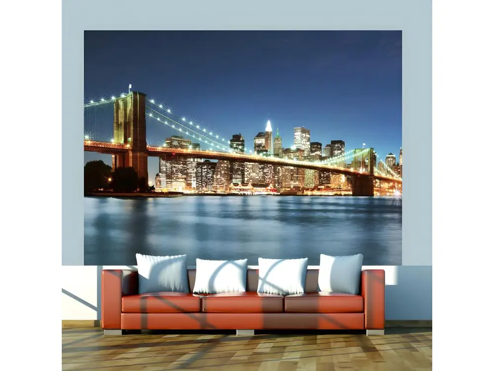 Papier peint intissé Ville et Architecture Brooklyn Bridge scintillant dans la nuit : Taille - 250 x 193 cm