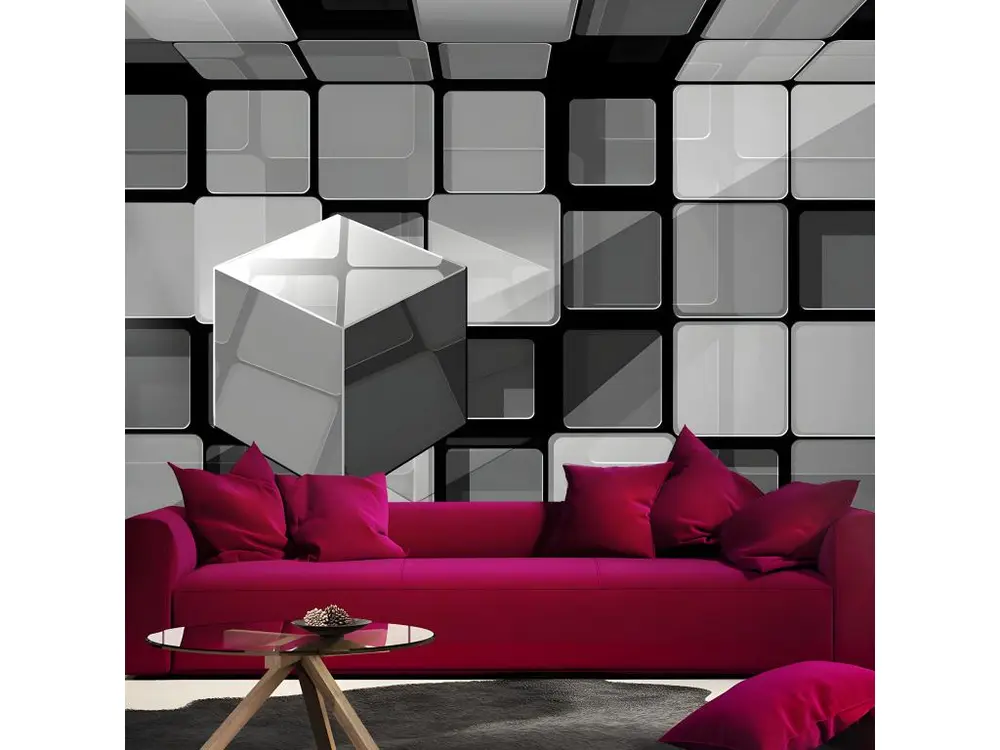 Papier peint intissé 3D et Perspective Rubik's cube in gray : Taille - 200 x 140 cm