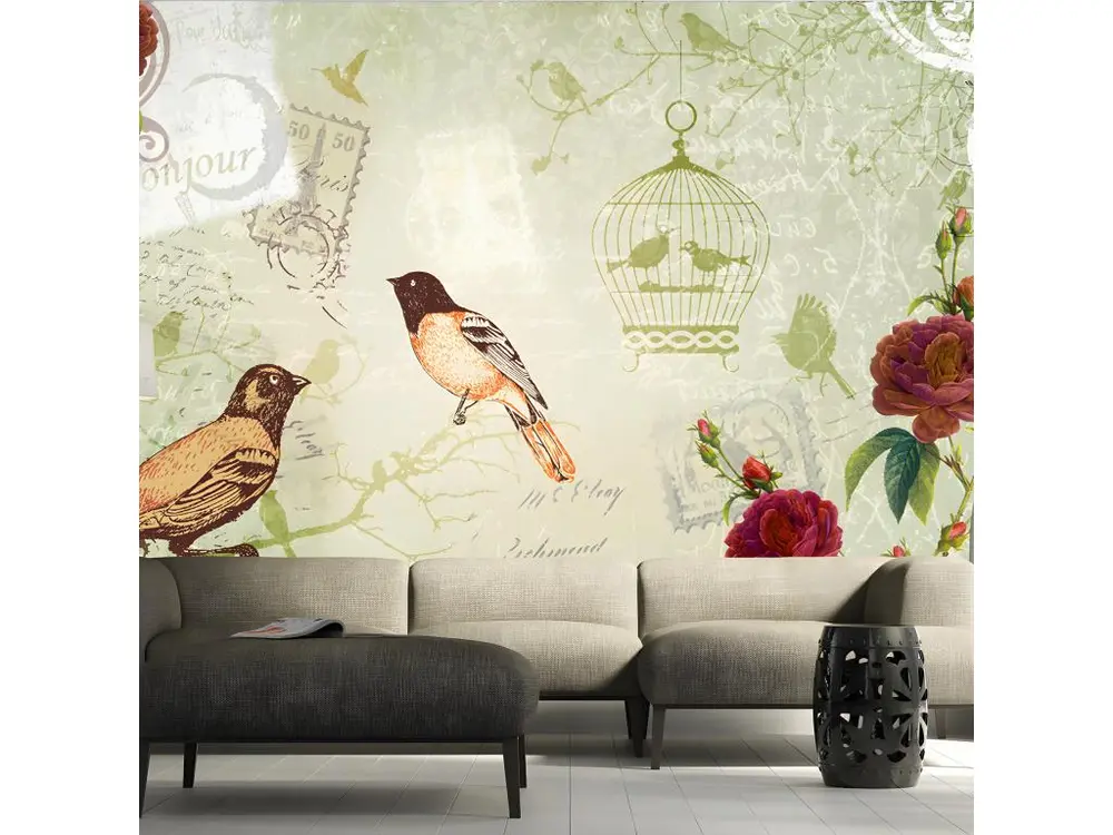 Papier peint intissé Vintage et Retro Vintage birds : Taille - 400 x 280 cm