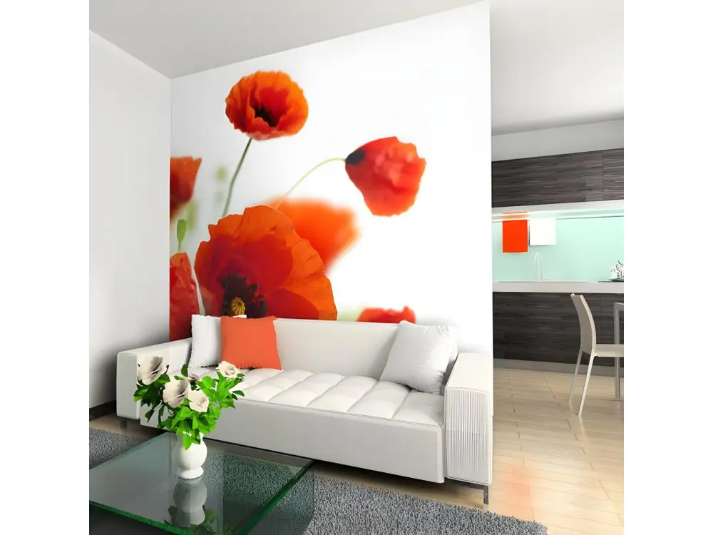 Papier peint intissé Fleurs Poppies on the wihite background : Taille - 300 x 231 cm