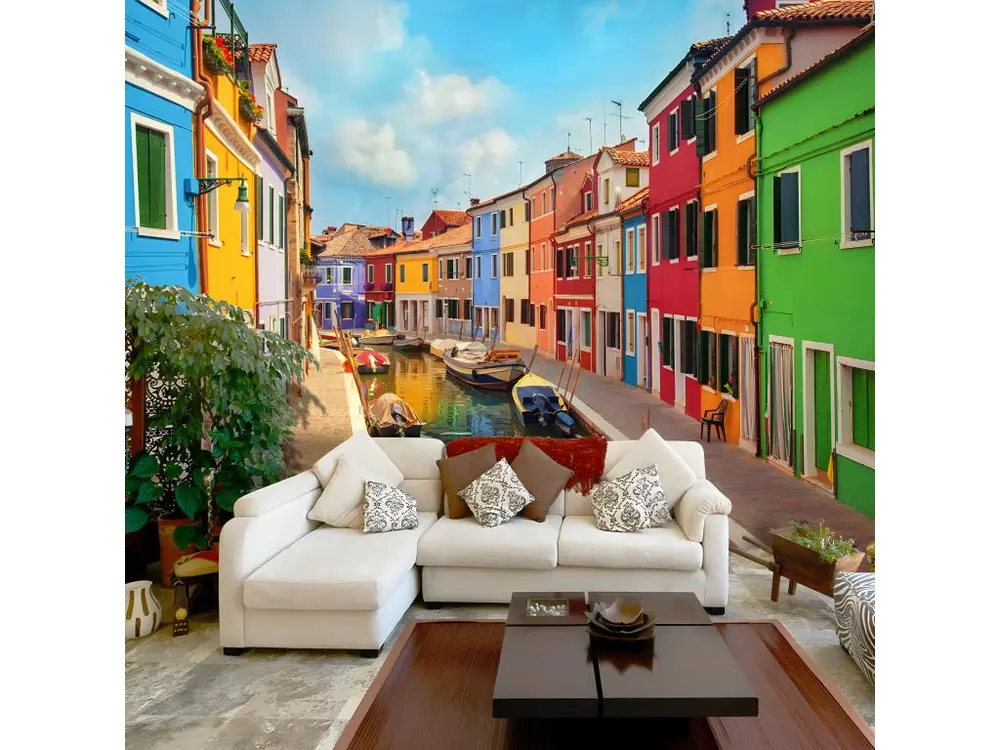 Papier peint intissé Ville et Architecture Colorful Canal in Burano : Taille - 300 x 210 cm