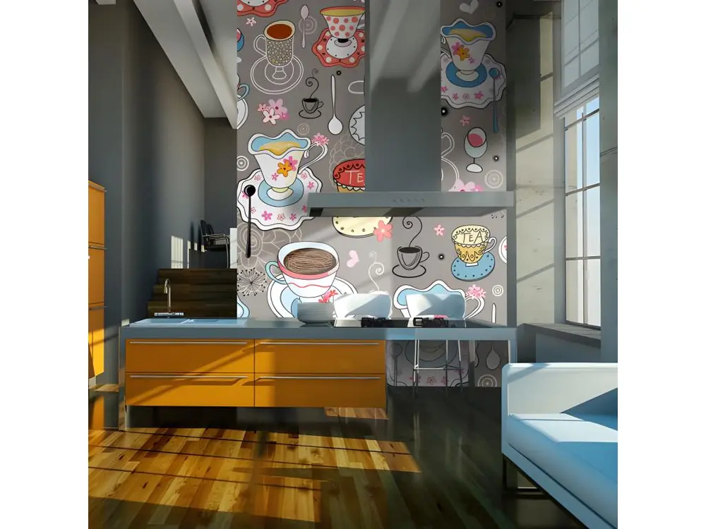 Papier peint intissé Motifs de cuisine Tasses : Taille - 400 x 309 cm