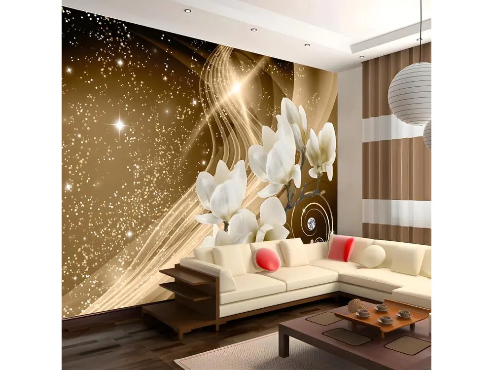 Papier peint intissé Fleurs Golden Milky Way : Taille - 300 x 210 cm