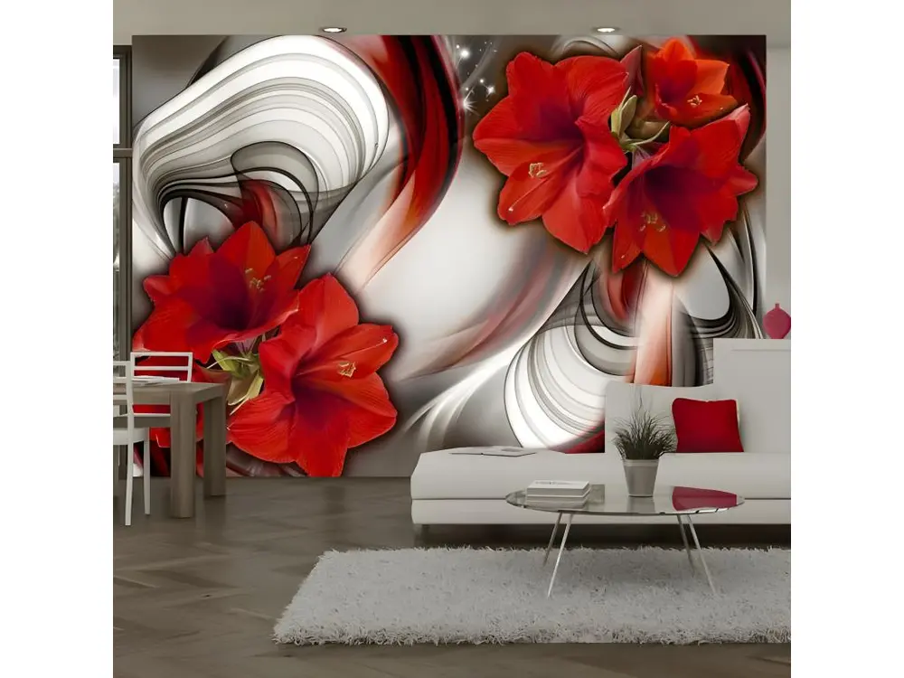 Papier peint intissé Fleurs Amaryllis - Ballad of the Red : Taille - 100 x 70 cm