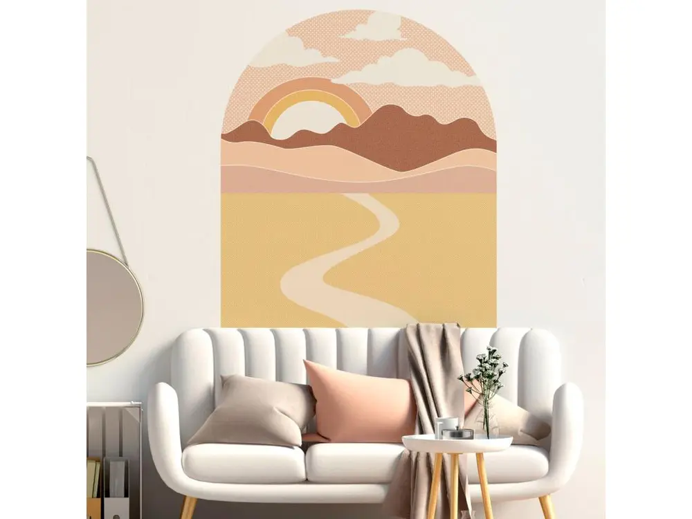 Papier peint intissé pré-encollé fresques géants - SOLEIL LEVANT CALIFORNIEN AVEC DÉSERT ET NUAGES SOUS ARCHE - 150x120cm