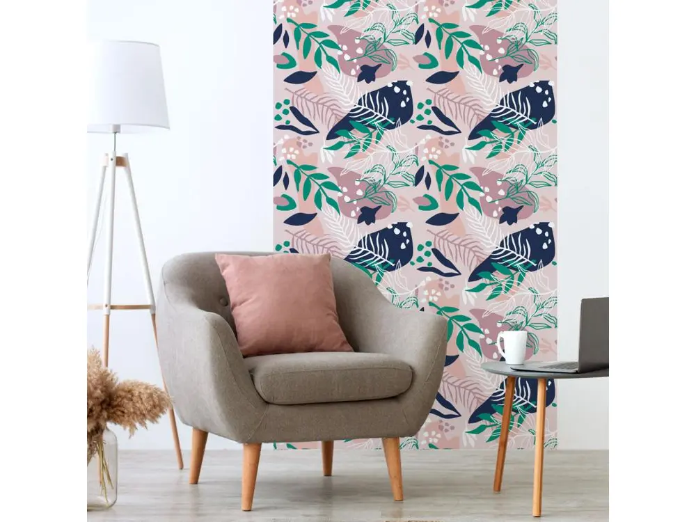 Papier peint intissé pré-encollé - TROPICAL ROSE ET BLEU MARIN - 1 rouleau de 300x60cm