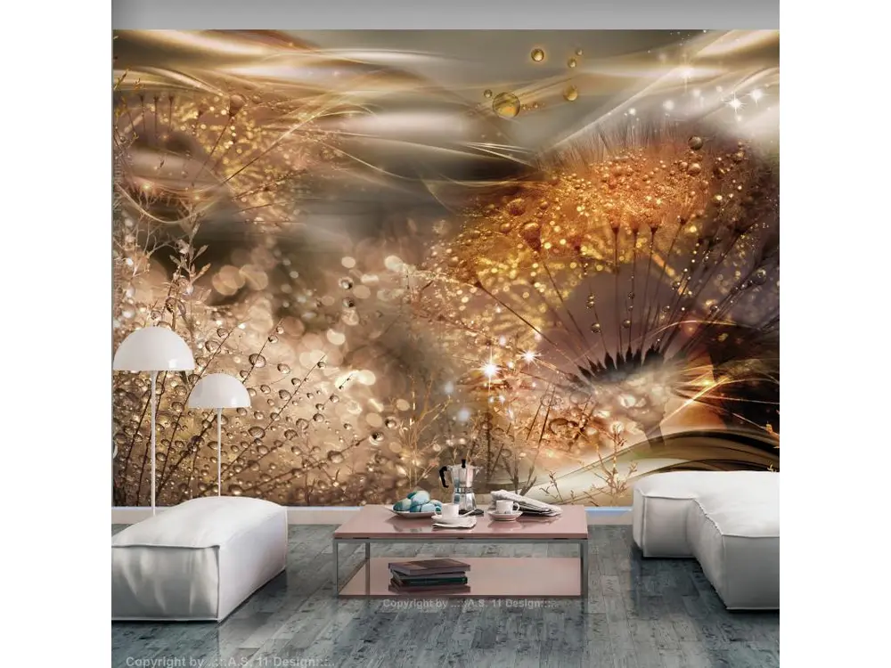 Papier peint intissé Fleurs Dandelions' World (Gold) : Taille - 200 x 140 cm