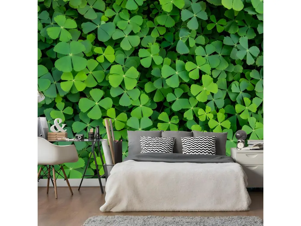 Papier peint intissé Fleurs Green Clover : Taille - 200 x 140 cm