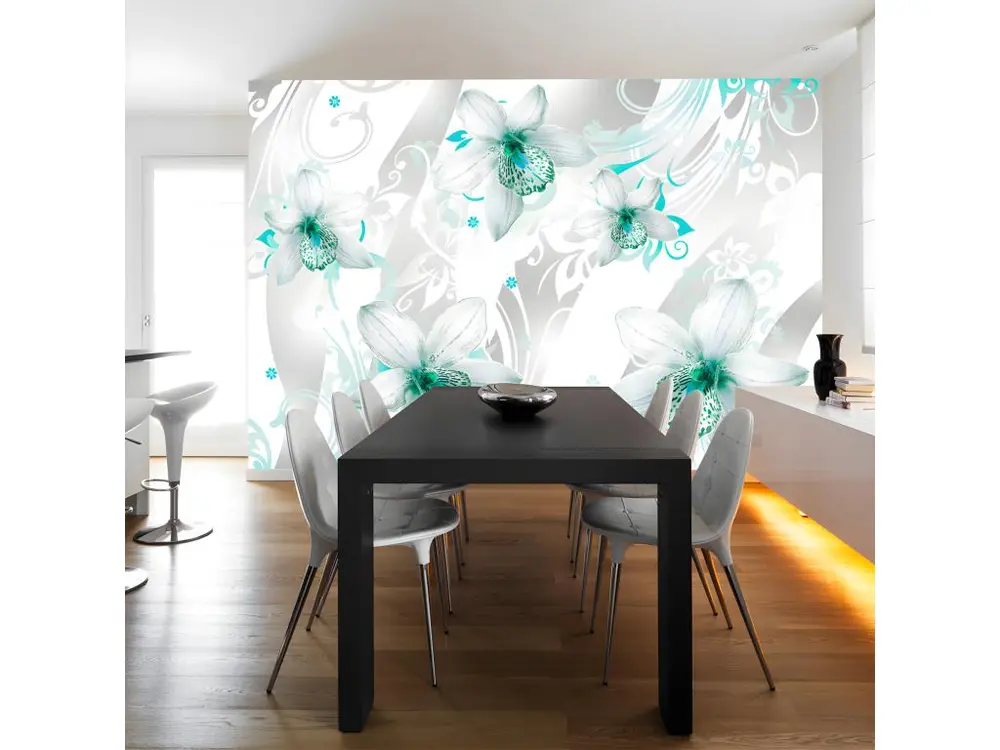 Papier peint intissé Fleurs Sounds of subtlety - turquoise : Taille - 400 x 280 cm