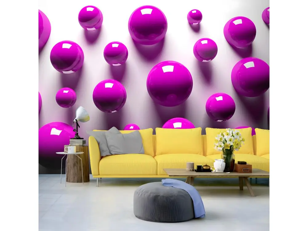 Papier peint intissé 3D et Perspective Purple Balls : Taille - 250 x 175 cm