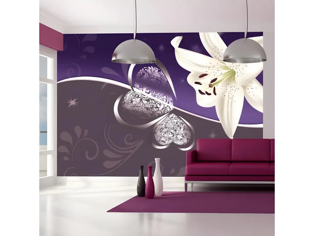 Papier peint intissé Fleurs Lily in shades of violet : Taille - 350 x 245 cm