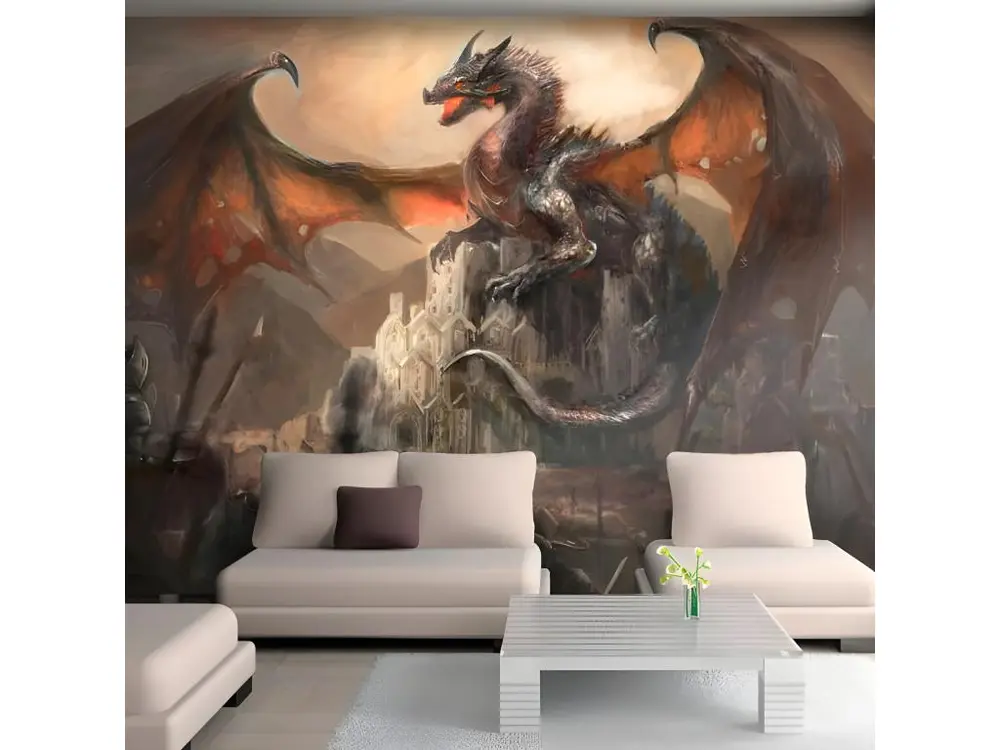 Papier peint intissé Fantaisie Dragon castle : Taille - 300 x 210 cm