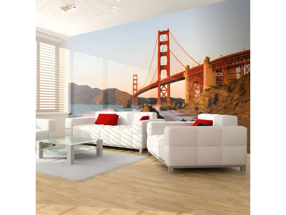 Papier peint intissé Ville et Architecture Pont du Golden Gate - coucher de soleil, San Francisco : Taille - 250 x 193 cm