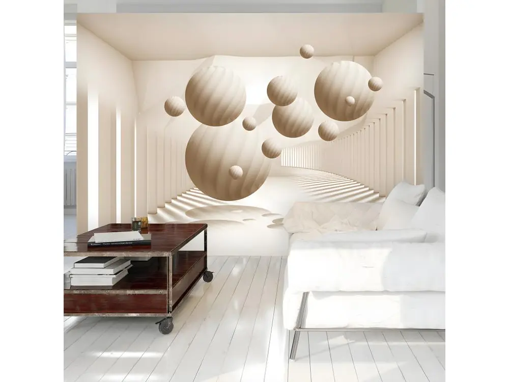 Papier peint intissé 3D et Perspective Beige Balls : Taille - 150 x 105 cm