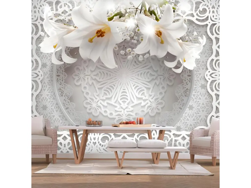 Papier peint intissé Fleurs Lilies and Ornaments : Taille - 150 x 105 cm