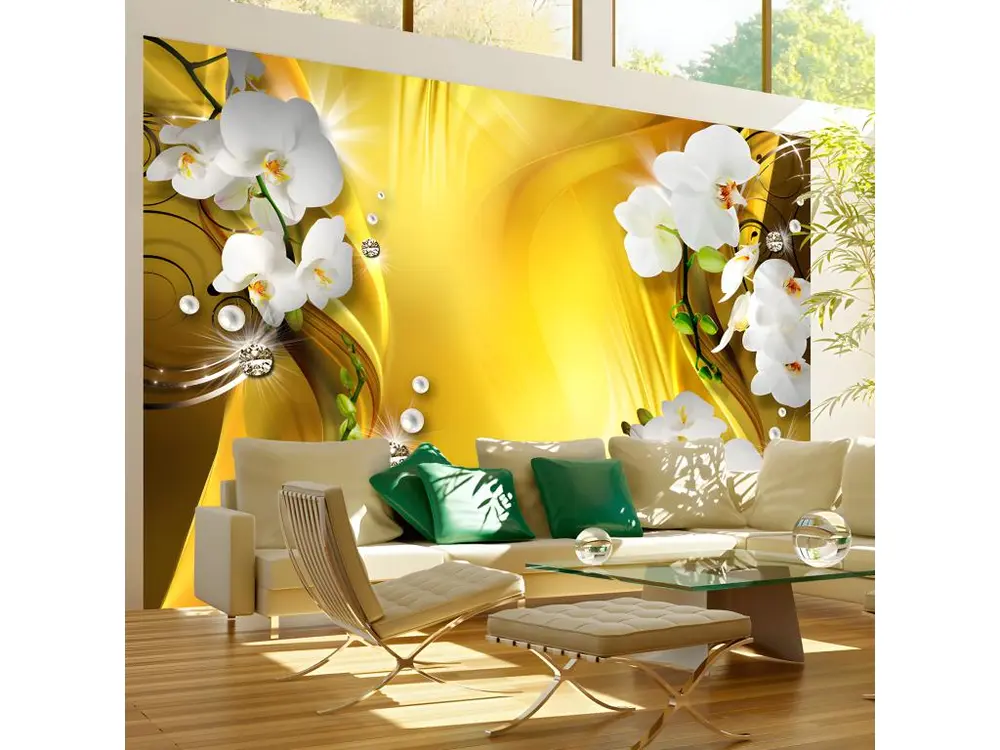 Papier peint intissé Fleurs Orchid in Gold : Taille - 400 x 280 cm