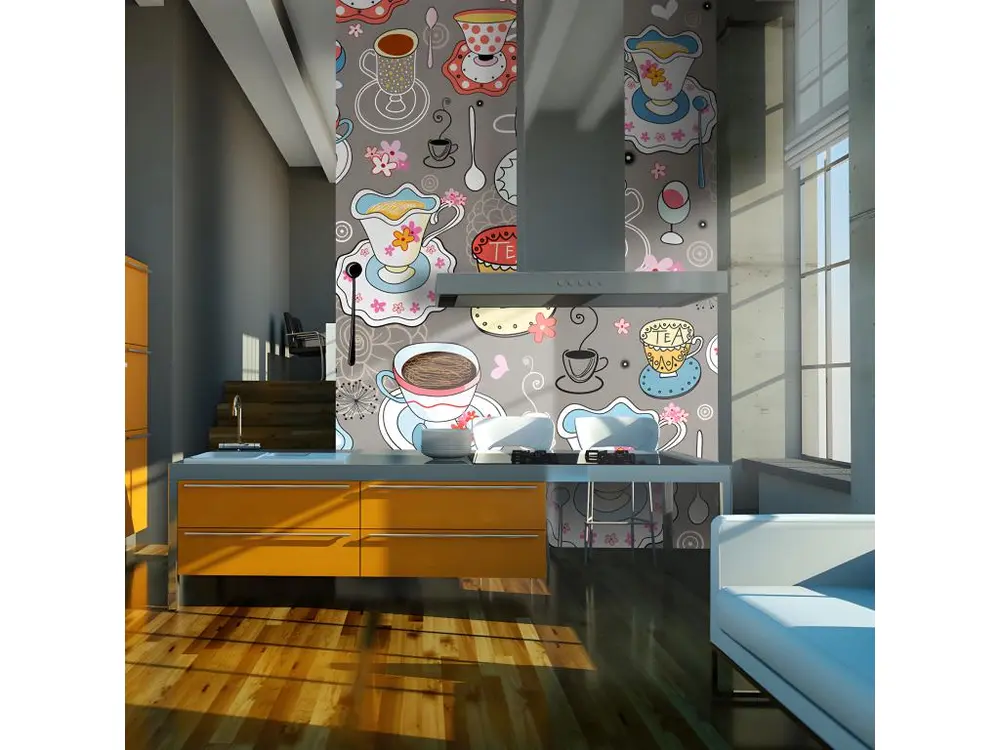 Papier peint intissé Motifs de cuisine Tasses : Taille - 250 x 193 cm