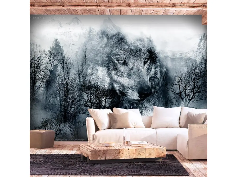 Papier peint intissé Animaux Mountain Predator (Black and White) : Taille - 100 x 70 cm