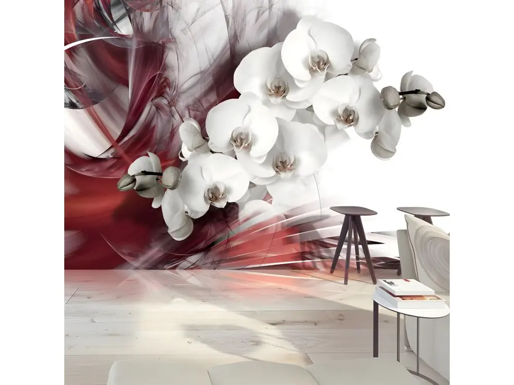 Papier peint intissé Fleurs Orchid in red : Taille - 300 x 210 cm