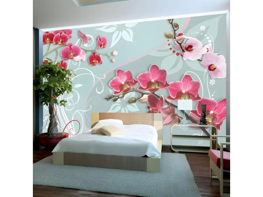 Papier peint intissé Fleurs Pink orchids - variation II : Taille - 350 x 245 cm